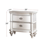 Bedroom Elegant Nightstand Beige / White Finish or Antique Silver 2-Drawers Bed Side Table - Francoshouseholditems