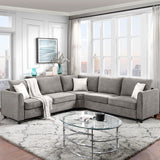 Sectional Sofa L Shape Fabric Couch for Home Use Grey 3 Pillows