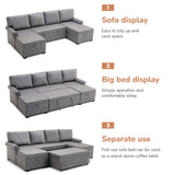 Pull-Out U-Shaped 6-Seater Sofa Bed 2 Chaise Lounges with Storage 2 USB Charging Ports Gray