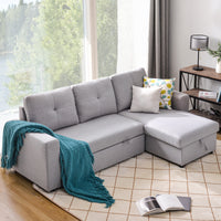 Reversible Pull Out Sleeper Storage Sofa Bed L-Shaped Sectional Corner Sofa-Bed with Storage Chaise