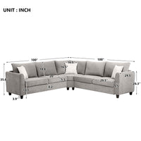 Sectional Sofa L Shape Fabric Couch for Home Use Grey 3 Pillows