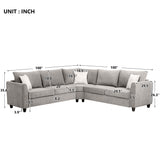 Sectional Sofa L Shape Fabric Couch for Home Use Grey 3 Pillows