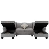 Sectional U Shaped Sofa with Double Chaises Rolled Arm Sofa with Storage Chaises 3 Pillows