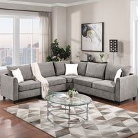 Sectional Sofa L Shape Fabric Couch for Home Use Grey 3 Pillows