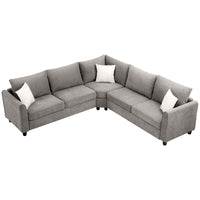 Sectional Sofa L Shape Fabric Couch for Home Use Grey 3 Pillows