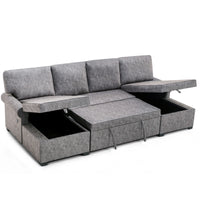 Pull-Out U-Shaped 6-Seater Sofa Bed 2 Chaise Lounges with Storage 2 USB Charging Ports Gray