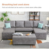 Pull-Out U-Shaped 6-Seater Sofa Bed 2 Chaise Lounges with Storage 2 USB Charging Ports Gray