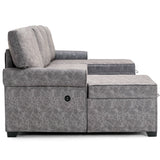 Pull-Out U-Shaped 6-Seater Sofa Bed 2 Chaise Lounges with Storage 2 USB Charging Ports Gray