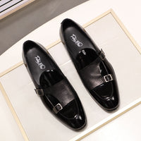 FELIX CHU Brand Patent Leather Mens Loafers Wedding Party Dress Shoes Black Green Monk Strap Casual Fashion Men Slip On Shoes