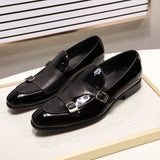 FELIX CHU Brand Patent Leather Mens Loafers Wedding Party Dress Shoes Black Green Monk Strap Casual Fashion Men Slip On Shoes