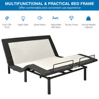 Queen Size Adjustable Bed Base Electric Bed Frame w/ Massage - Francoshouseholditems