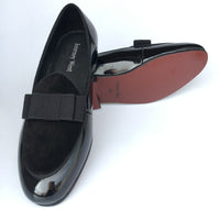 Men Black Genuine Leather Loafers Prom Dress Shoes with Bowtie Luxurious Banquet Loafers Men