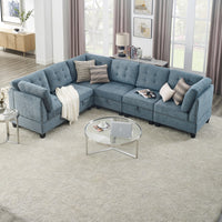 L shape Modular Sectional Sof，includes Three Single Chair and Three Corner ，Ivory Chenille