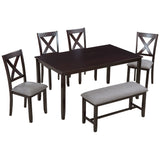 Kitchen Dining Set 6-Piece Black 4 Dining Chairs And Bench Home Family Furniture  Rectangular Dining Table