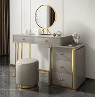 Modern and Functional Vanity Set Extendable Design Dressing Table with Drawers Cabinet and Stool and Mirror