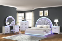 Perla King  Vanity LED Bedroom Set Made with Wood in Milky White - Francoshouseholditems