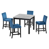 Dining Table Set with One Faux Marble Dining Table Four Upholstered-Seat Chairs, Living room Furniture
