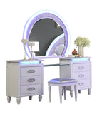 Perla King  Vanity LED Bedroom Set Made with Wood in Milky White - Francoshouseholditems