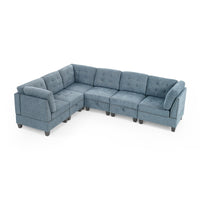 L shape Modular Sectional Sof，includes Three Single Chair and Three Corner ，Ivory Chenille
