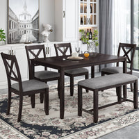 Kitchen Dining Set 6-Piece Black 4 Dining Chairs And Bench Home Family Furniture  Rectangular Dining Table