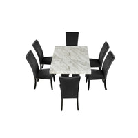 black chair Dining Table Set with 1 Faux Marble Dining Rectangular Table and 6 Upholstered-Seat Chairs