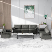 Fabric 3-Seat Sofa Couch Living Room Furniture w/ Metal Legs Grey - Francoshouseholditems