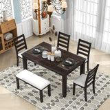6-Piece Rustic Style Dining Table Set,  Modern Kitchen Table Sets with 4 Upholstered Chairs and a Bench
