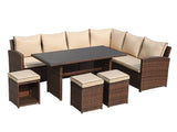 7PCS Outdoor Patio Furniture Sofa Set All Weather Wicker Rattan Couch Dining Table Chair with Ottoman
