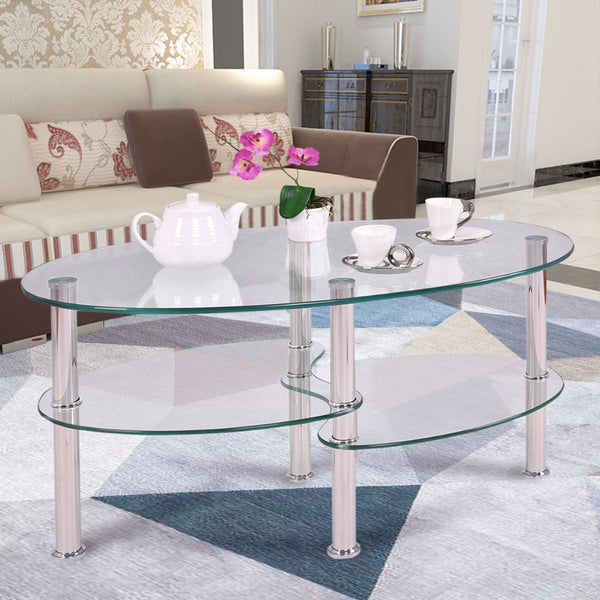 Side Coffee Table Shelf Chrome Base Living Room Clear Black Modern Coffee Table HW54317 - Francoshouseholditems