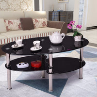 Coffee Table Shelf Chrome Base Living Room Clear Black Modern Coffee Table HW54317 - Francoshouseholditems