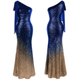 Dress One Shoulder Bodycon Luxury Sequin Maxi Evening Dresses Light Blue Silver - Francoshouseholditems