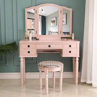 Desk Three-Fold Square Mirror Drawers Roman Column Table/Stool Fluorescent Pink Dressers for bedroom - Francoshouseholditems