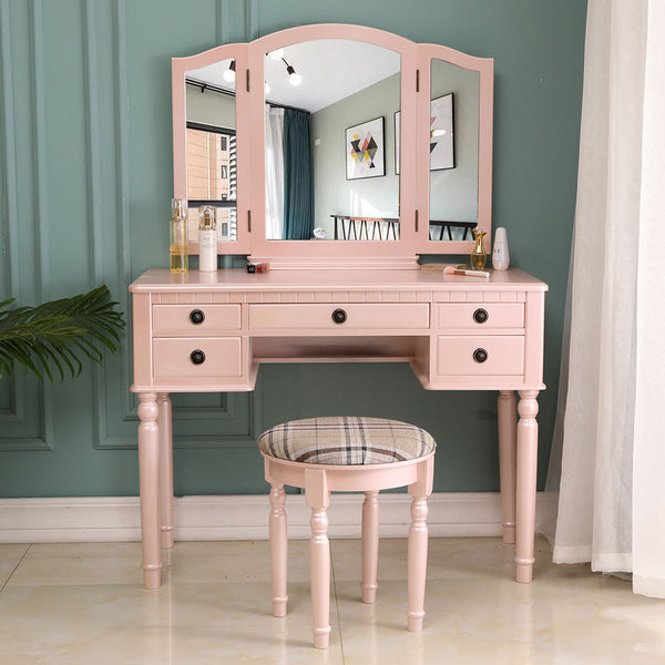Square Mirror Drawers Roman Column Table/Stool Fluorescent Pink Dressers for bedroom - Francoshouseholditems