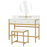 Desk Mirror 4 Drawers With Stool Steel Frame Dressing Table White for Living Room - Francoshouseholditems