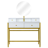 Desk Mirror 4 Drawers With Stool Steel Frame Dressing Table White for Living Room - Francoshouseholditems