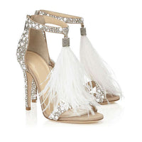 High Heels Sandals Rhinestone Feather Wedding Party Evening Dress Shoes Tassel - Francoshouseholditems