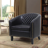 Living Room Chair with Nailheads and Solid Wood Legs Pu Leather Dining Room Chairs - Francoshouseholditems