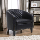 Living Room Chair with Nailheads and Solid Wood Legs Pu Leather Dining Room Chairs - Francoshouseholditems