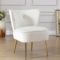 Wingback Chair Ivory Velvet Fabric Upholstered Seat Chairs Occasional Bedroom Leisure Chairs - Francoshouseholditems