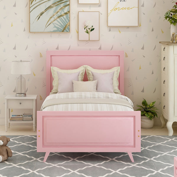 Twin Bed Frame Foundation with Headboard and Wood Slat Support White Pink[US-Depot] - Francoshouseholditems