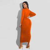 Women Dress Sexy O Neck Long Sleeve Ruched Bodycon Club wear Party Dress Robe Lounge Two Piece Set - Francoshouseholditems