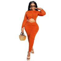 Women Dress Sexy O Neck Long Sleeve Ruched Bodycon Club wear Party Dress Robe Lounge Two Piece Set - Francoshouseholditems