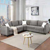 Sectional Sofa Couch L Shape Couch for Home Use Fabric Grey 3 Pillows Included - Francoshouseholditems