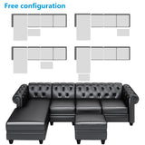 Sectional Sofa Set, PU Leather 4-Seat Living Room Set, L-Shape Nailhead Couch in Home, with Storage Ottoman - Francoshouseholditems