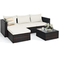 Patio Rattan Furniture Set Sectional Conversation Sofa w/ Coffee Table - Francoshouseholditems