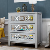 Storage Cabinet with 3 Drawers and Decorative Mirror, Natural Wood (Silver,Antique Navy,Gold,white,Espresso) - Francoshouseholditems