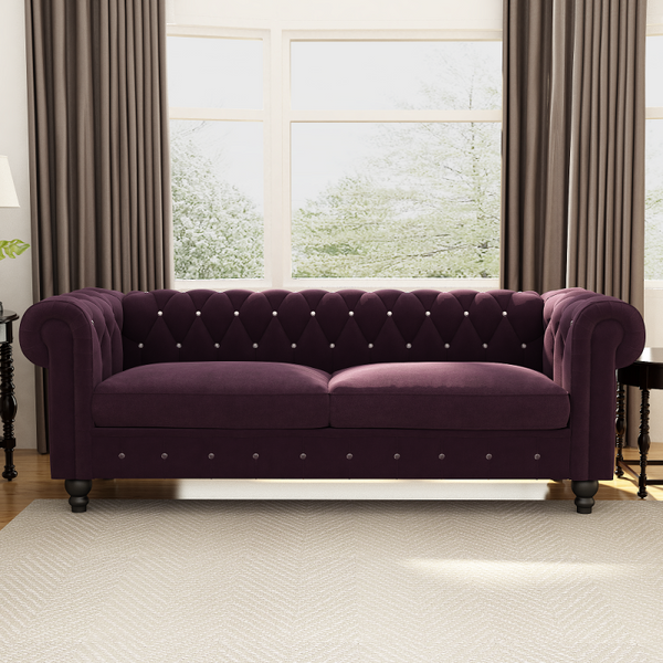 Chesterfield Sofa Sectional Sofa Velvet Upholstered Loveseat 2 Seater Couch Rolled Arm for Living Room - Francoshouseholditems