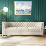 Sofa Sectional Sofa Velvet Upholstered 3 Seater Couch with Golden Metal Feet for Living Room - Francoshouseholditems