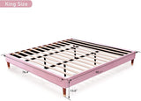 Bed Frame Light Pink Adjustable Headboard Height Flannelette Soft-Packed Bed Bedroom Furniture Easy Assemble - Francoshouseholditems