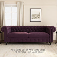 Chesterfield Sofa Sectional Sofa Velvet Upholstered Loveseat 2 Seater Couch Rolled Arm for Living Room - Francoshouseholditems